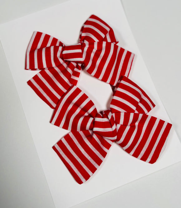 RED Stripes - Set of 2 Clips bow