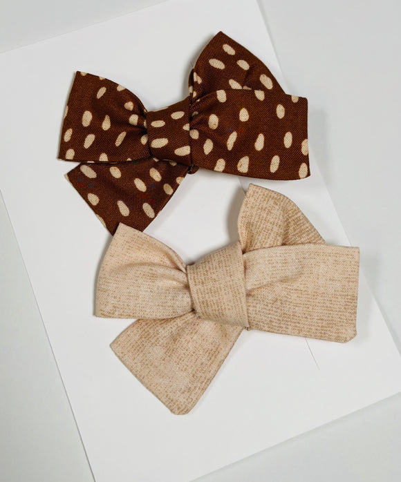 MOCHA + beige - Set of 2 Clips bow