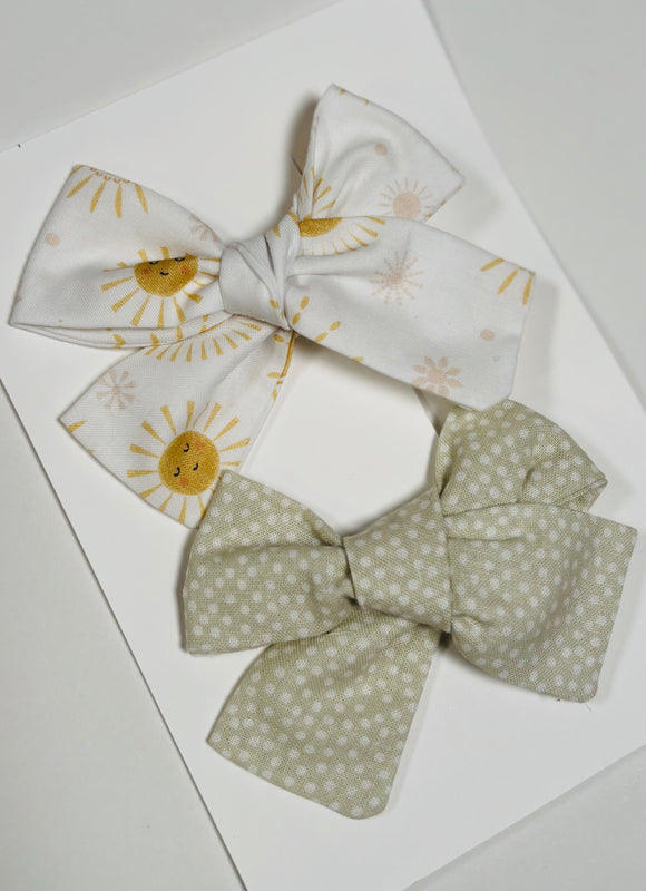 Sun + beige - Set of 2 Clips bow