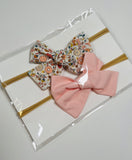 Flower + pink Set of 2 elastic band bow