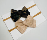 Military + Beige Set of 2 elastic band bow