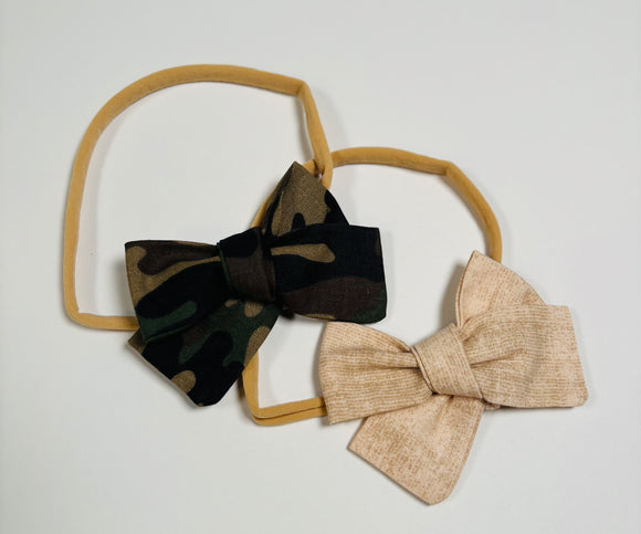 Military + Beige Set of 2 elastic band bow