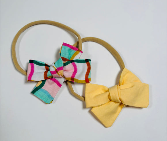 Yellow + multi color Set of 2 elastic band bow