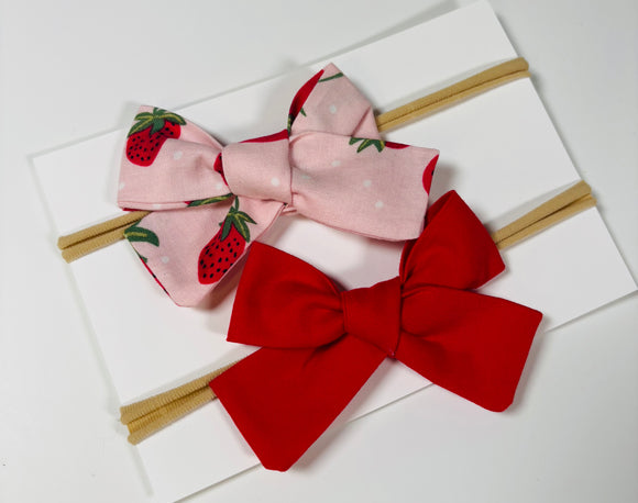 Strawberry + Red : Set of 2 elastic band bow