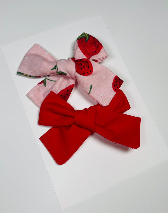 Strawberry  +  Red - Set of 2 Clips bow