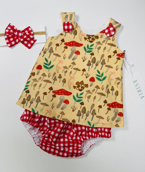 Mushroom Sofia Dress + bloomer