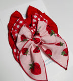 Strawberry + Red + Gingham  - 3 clip big bow