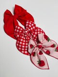 Strawberry + Red + Gingham  - 3 clip big bow