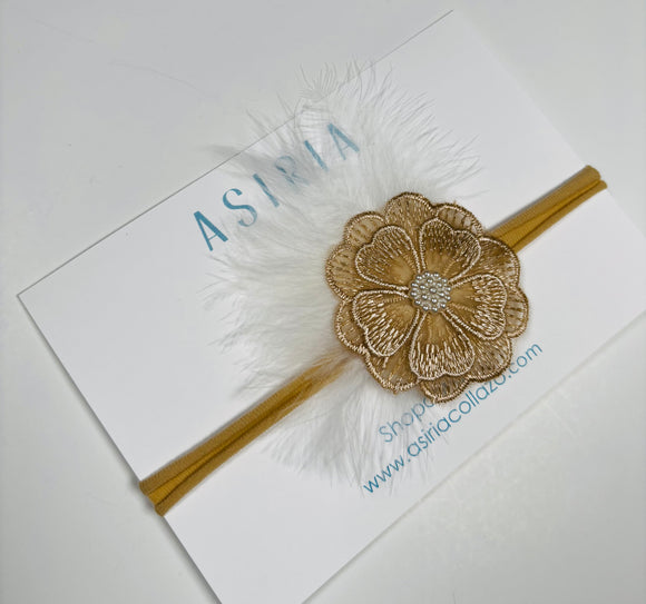 Gold + white feather Medium Bow