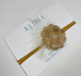 Gold + white feather Medium Bow