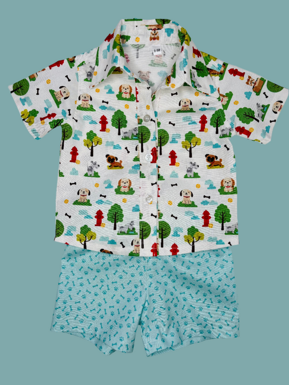 Puppy Button down + short set