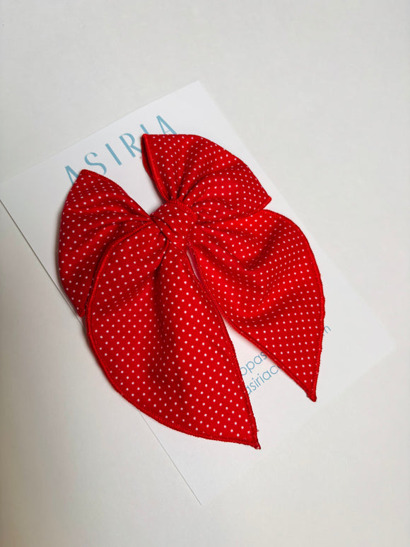 Polka Dots Red-Single Clip Serge Bow