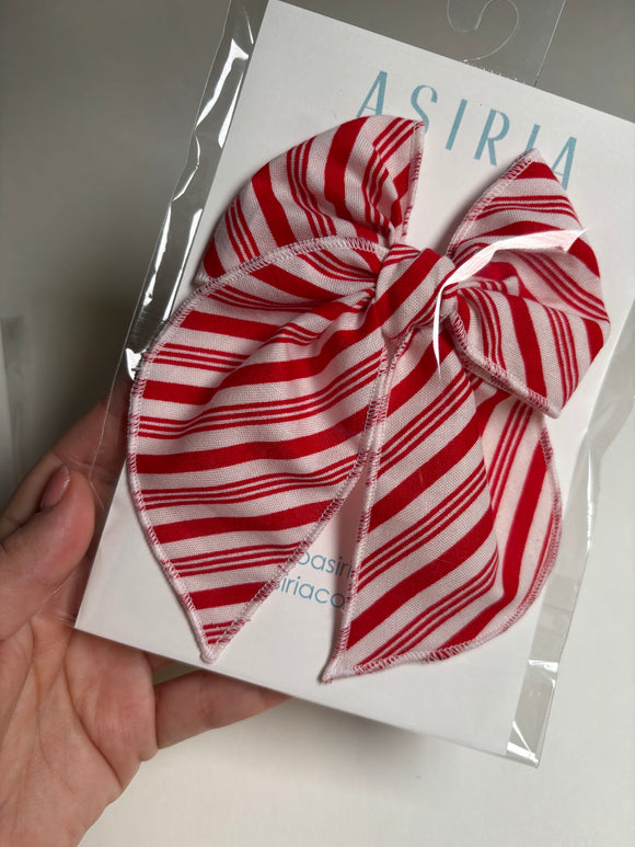 Candy Cane Print -Single Clip Serge Bow