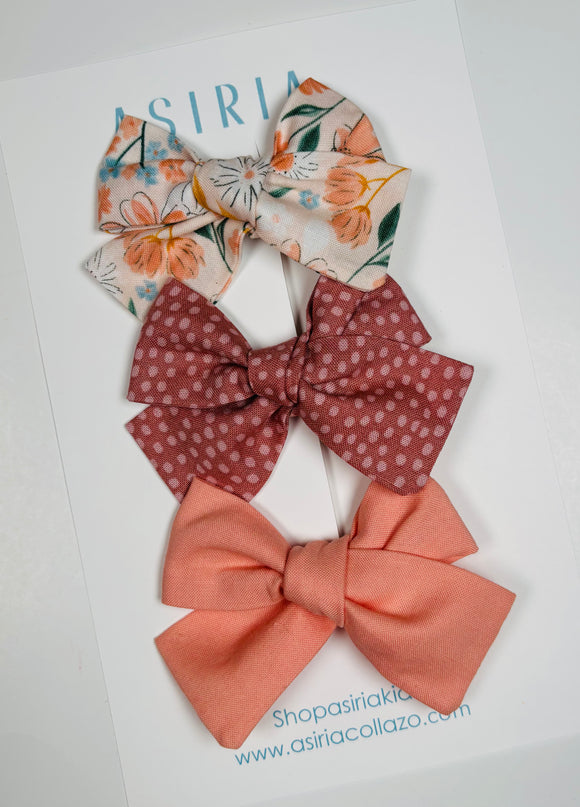 Coral Flowers  - Set of 3 Clips bow