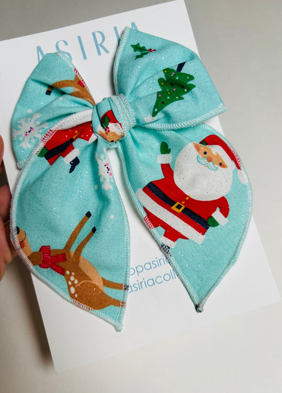 White Santa -Single Clip Serge Bow