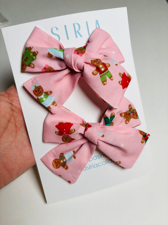 Pink Gingerb Cookie- Set of 2 Clips bow