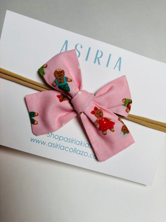 Pink GingerB Cookie-Single Elastic Bow