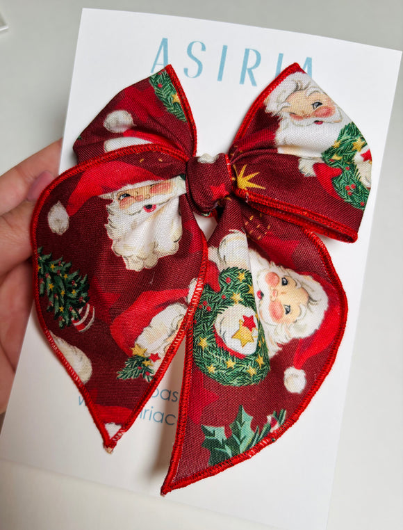 Vintage Santa -Single Clip Serge Bow