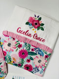 Magenta Flower Custom Bib + burp Cloth Set