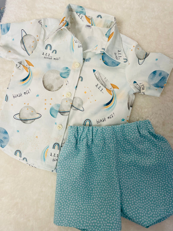 Blue Rocket Button down + short set