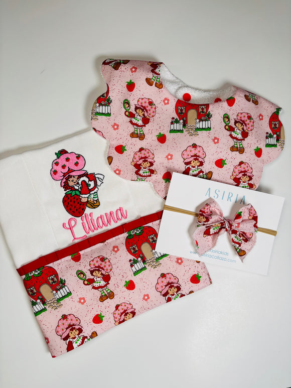 Strawberry S Bib + burp Cloth Set