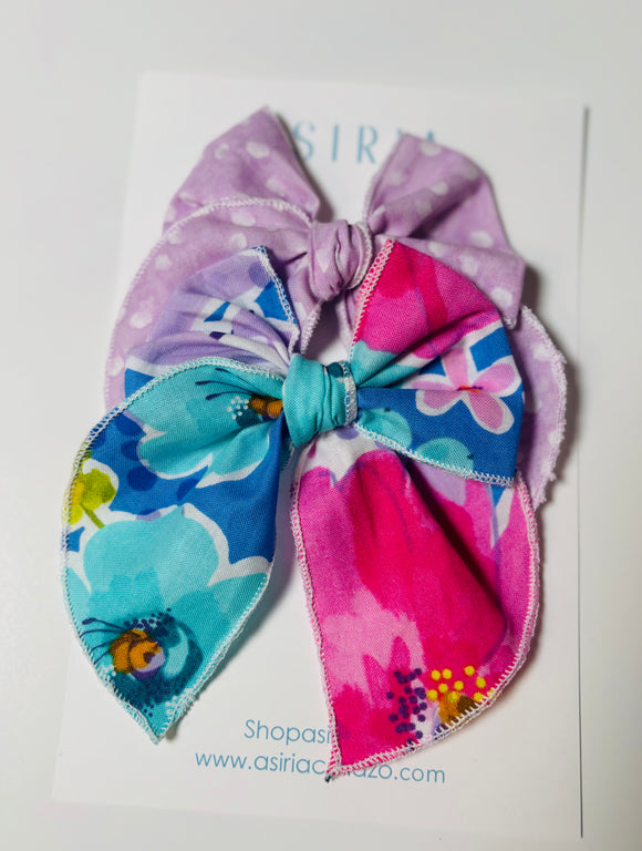 Flowers + Purple  - 2 clip big bow
