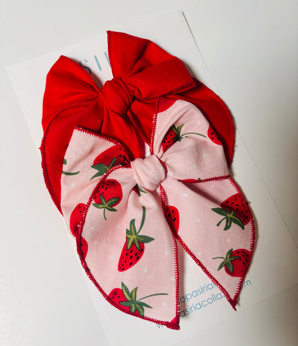 Strawberry + Red  - 2 clip big bow