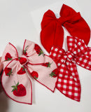 Strawberry + Red + Gingham  - 3 clip big bow