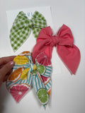 Lemons + Coral + Gingham   - 3 clip big bow
