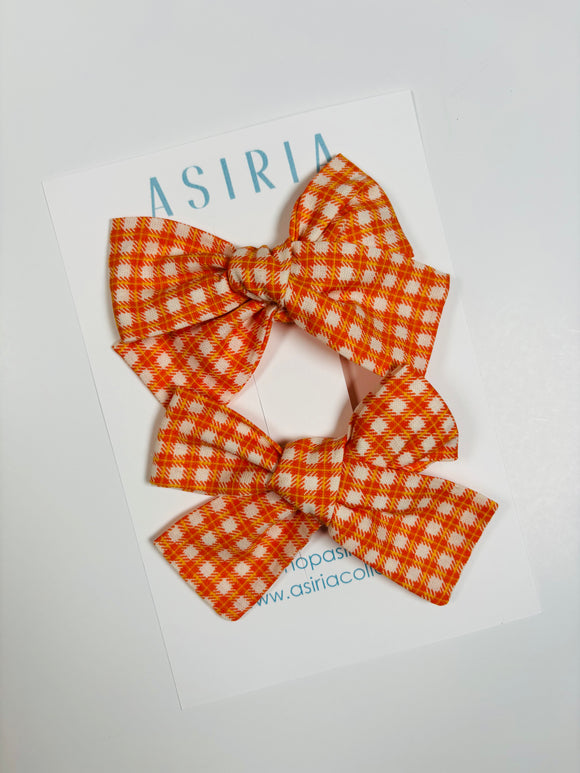 Orange Squares  - Set of 2 Clips bow