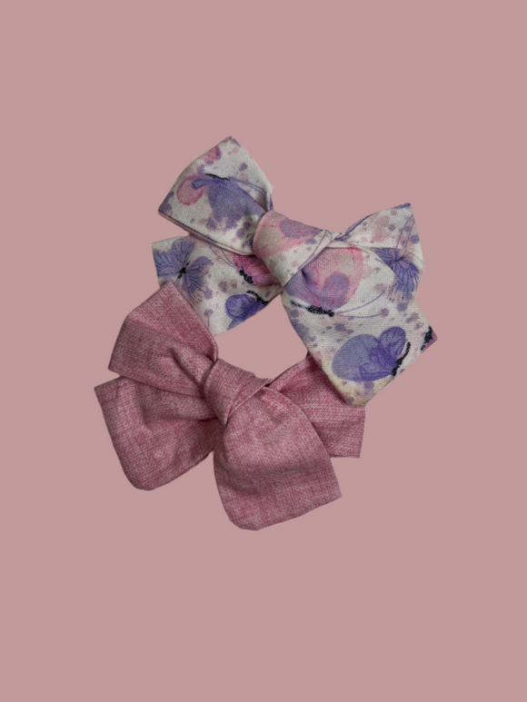 Buttlerfly + Pink   - Set of 2 Clips bow