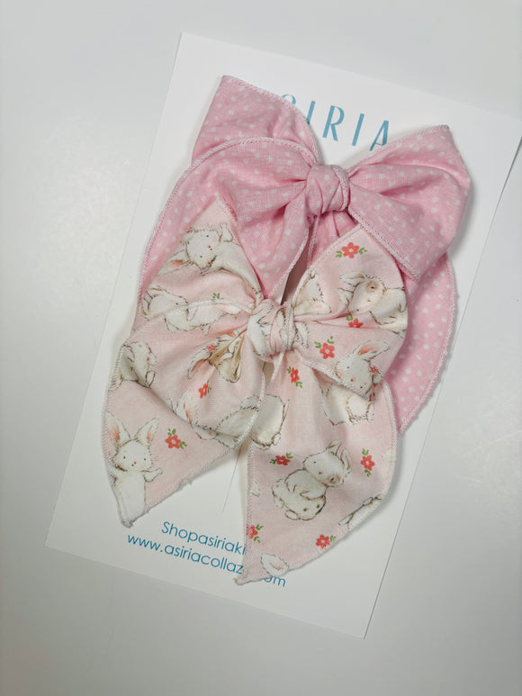 Pink Bunny + light Pink  - 2 clip big bow