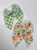 Carrot + green Gingham   - 2 clip big bow