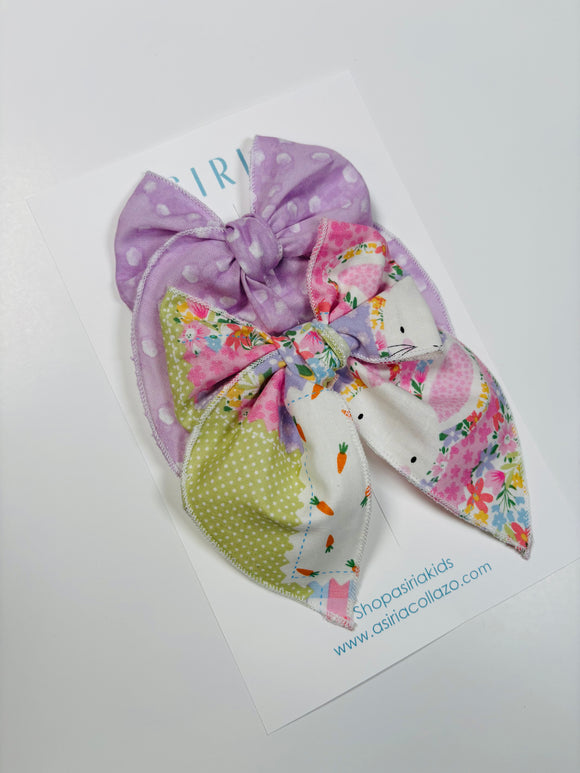 Cute bunny + purple - 2 clip big bow