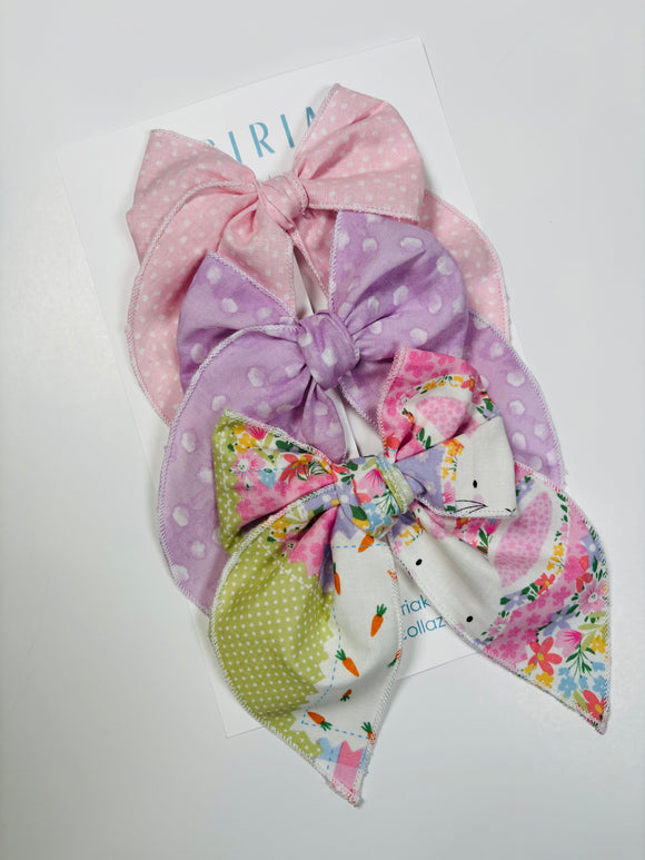 Cute Bunny + purple + light pink - 3 clip big bow