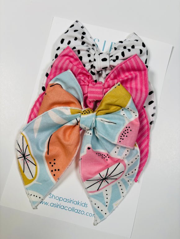 Lemons + Pink + black drops   - 3 clip big bow