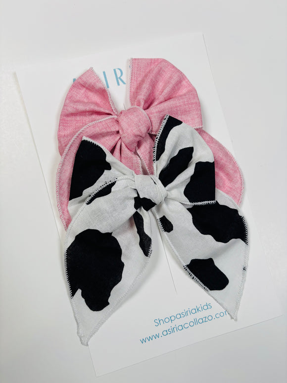 Cow + pink  - 2 clip big bow