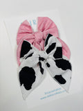 Cow + pink  - 2 clip big bow