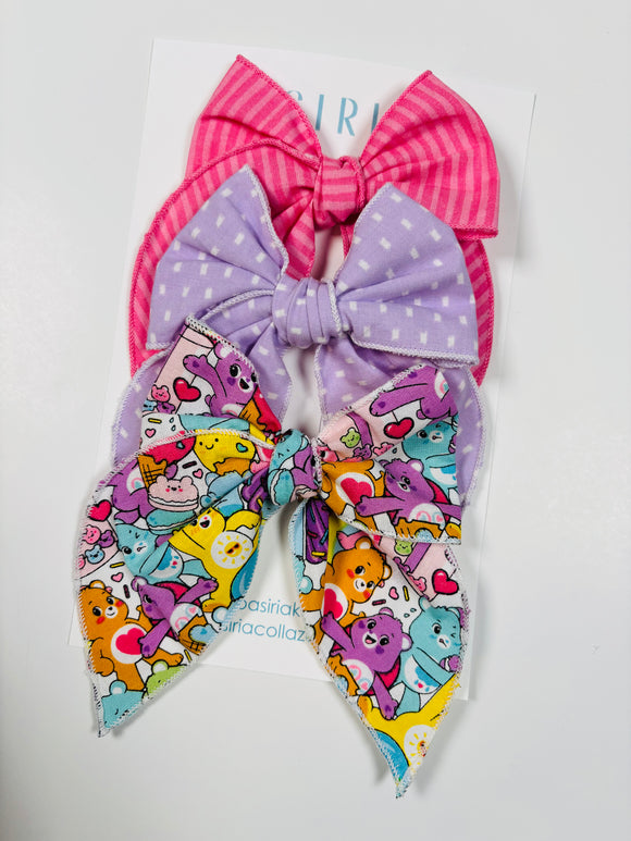 C bears +purple +pink  - 3 clip big bow