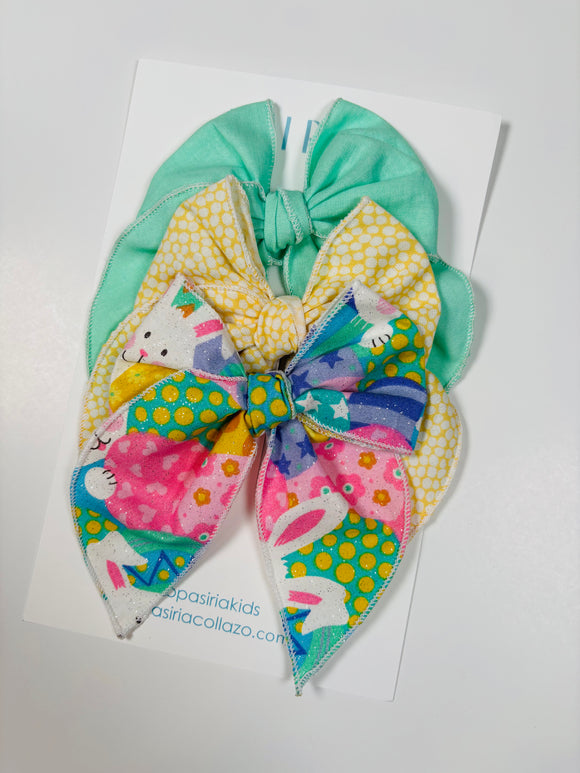 Easter +yellow + aqua   - 3 clip big bow