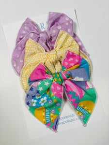 Easter +yellow + purple  - 3 clip big bow