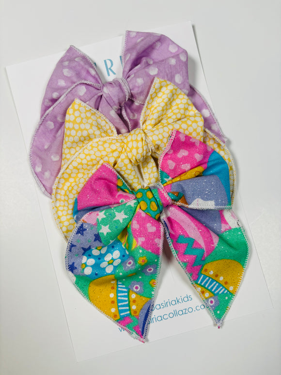 Easter +yellow + purple  - 3 clip big bow