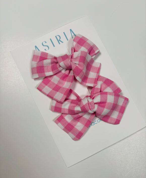Pink Gingham   - Set of 2 Clips bow
