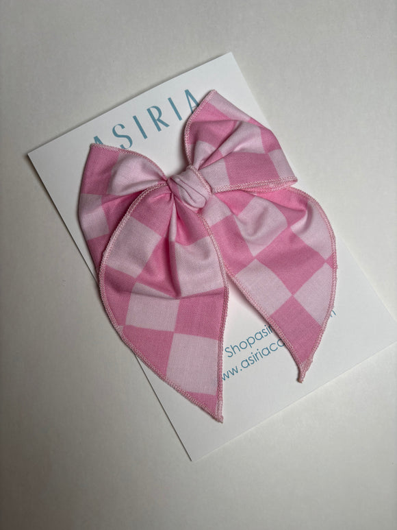 Pink Checkers  -Single Clip Serge Bow