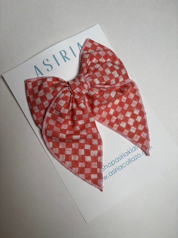 Coral Checkers  -Single Clip Serge Bow