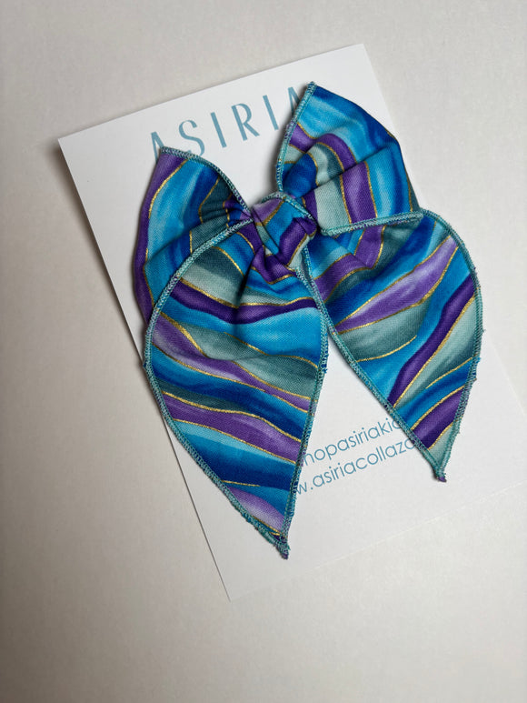 Aqua + Purple  -Single Clip Serge Bow