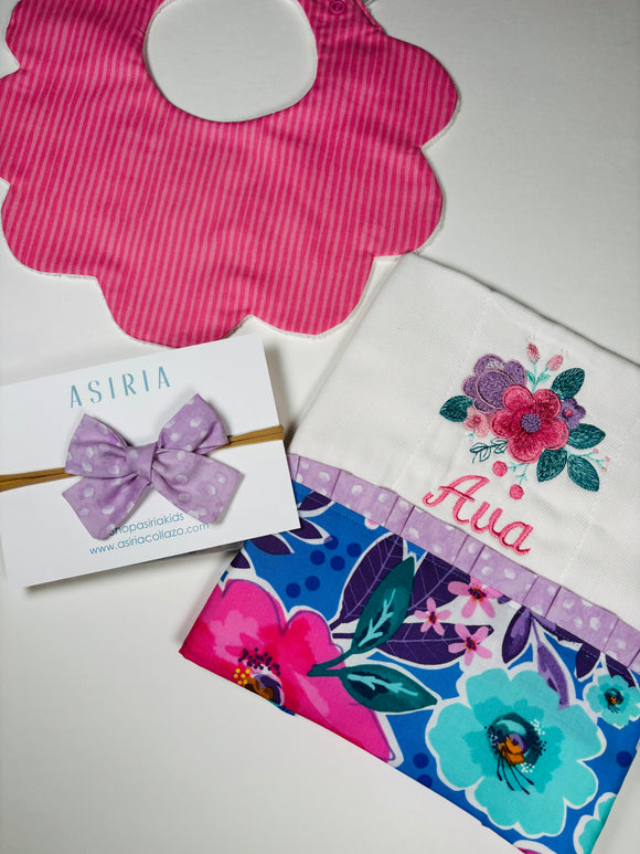 Colorfull Flowers  + burp Cloth Set