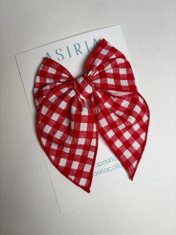 Red Gingham  -Single Clip Serge Bow