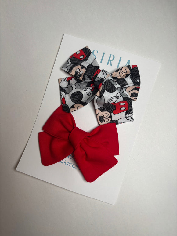 M Mouse + Red  - Set of 2 Clips bow