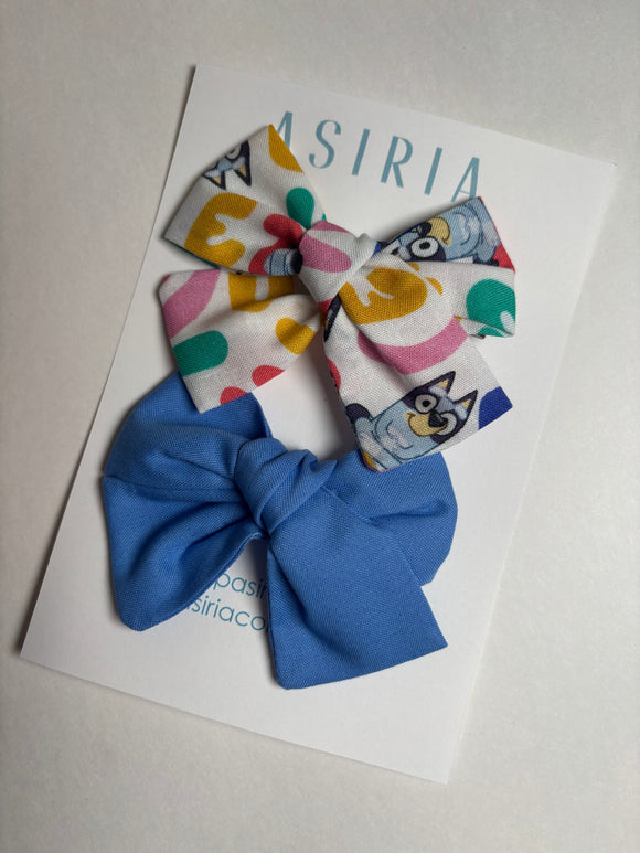 Bluey+ Blue  - Set of 2 Clips bow